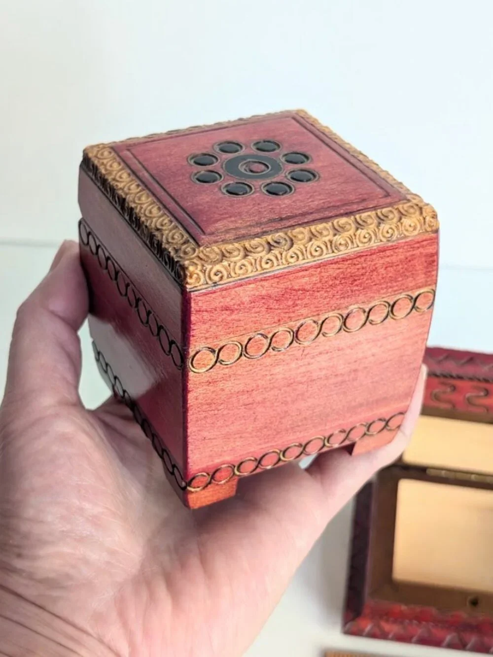 Lot of 2 Small Handmade in Poland Wooden Trinket Boxes